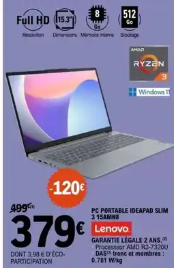 E.Leclerc Lenovo - pc portable ideapad slim 3 15amn offre