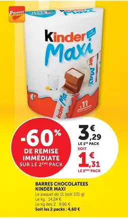 Super U Kinder maxi barres chocolatées offre