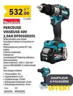 DomPro Makita - perceuse visseuse 40v 2,5ah df001gd201 offre