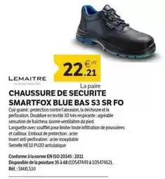 DomPro Lemaitre - chaussure de securite smartfox blue bas s3 sr fo offre