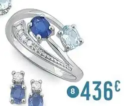 E.Leclerc Bijoux Bague saphir, aigue marine et diamants 0,04 ct, taille 54, or gris offre