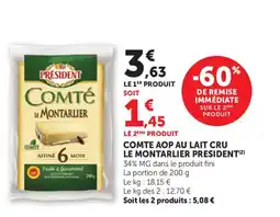 Bi1 PRESIDENT Comte aop au lait cru le montarlie offre