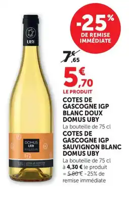 Bi1 DOMUS UBY Cotes de gascogne igp blanc doux offre