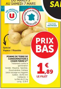 Bi1 U Pomme de terre de consommation a chair ferme offre