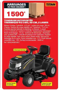 Brico Dépôt TITAN Tondeuse autoportée thermique offre