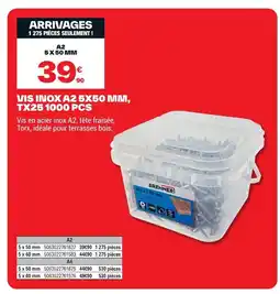 Brico Dépôt Vis inox a2 5x50 mm, tx25 1000 pcs offre