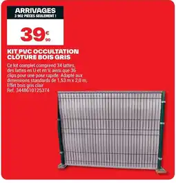 Brico Dépôt Kit pvc occultation clôture bois gris offre