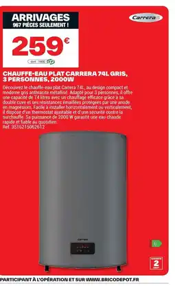 Brico Dépôt CARRERA Chauffe-eau plat gris, 3 personnes, 2000w offre