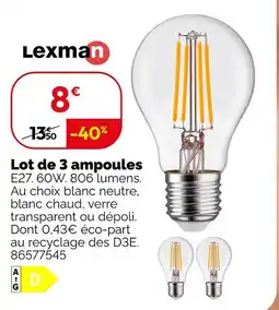 Weldom Lexman lot de 3 ampoules offre