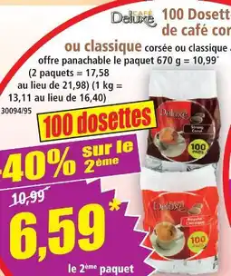Norma Deluxe 100 dosettes de café corsé ou classique offre