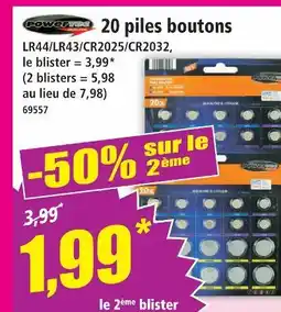 Norma Powertec 20 piles boutons lr44/lr43/cr2025/cr2032 offre