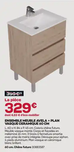 Gedimat Ensemble meuble avela + plan vasque céramique 60 cm offre