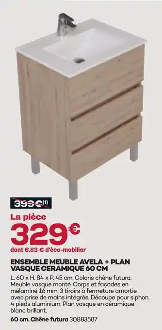 Gedimat Ensemble meuble avela + plan vasque céramique 60 cm offre