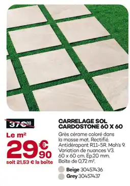 Gedimat Carrelage sol cardostone 60 x 60 beige offre