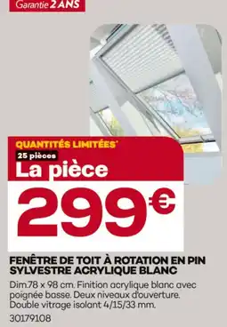 Gedimat Fenêtre de toit à rotation en pin sylvestre acrylique blanc offre