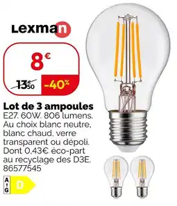 Weldom Lexman lot de 3 ampoules offre
