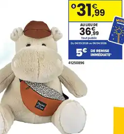 JouéClub Hello brook!! peluche hippo 38 cm beige offre