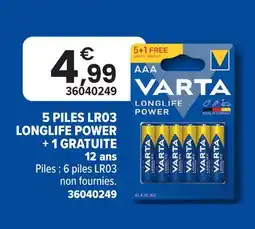 JouéClub Varta 5 piles lr03 longlife power + 1 gratuite offre