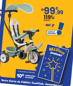 JouéClub Smoby tricycle baby balade sauge offre