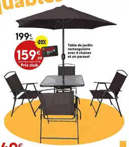 Maxi Bazar Table de jardin rectangulaire avec 4 chaises et un parasol offre