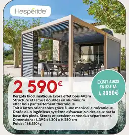 Maxi Bazar Hespéride pergola bioclimatique evora effet bois 4×3m offre