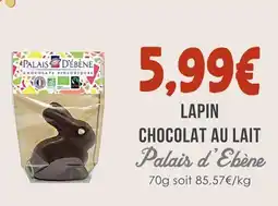 Naturalia Palais d'ebene lapin chocolat au lait offre
