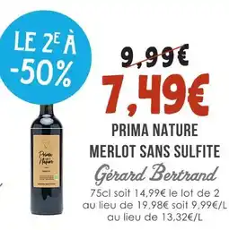 Naturalia Gerard bertrand prima nature merlot sans sulfite offre