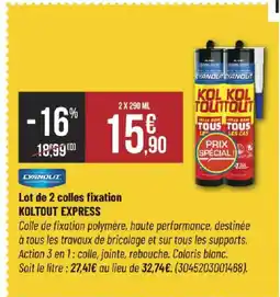 Bricorama CYANOLIT Lot de 2 colles fixation KOLTOUT EXPRESS offre