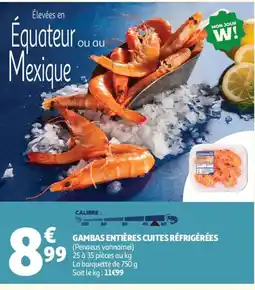 Auchan Supermarché Gambas entières cuites réfrigérées offre