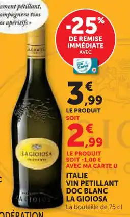 U Express Italie vin petillant doc blanc la gioiosa offre
