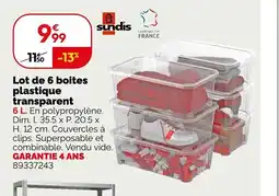 Weldom SUNDIS Lot de 6 boites plastique transparent offre