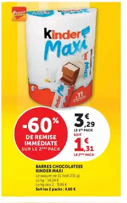 Hyper U KINDER MAXI Barres chocolatees offre