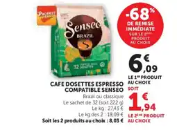 Hyper U SENSEO Cafe dosettes espresso compatible offre