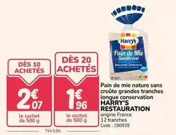 Promocash Harry's - pain de mie nature sans croûte grandes tranches longue conservation offre