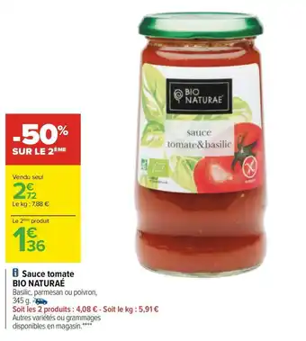 Carrefour Bio naturaé sauce tomate offre