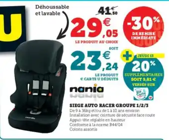 Hyper U Siege auto racer Groupe 1/2/3 offre