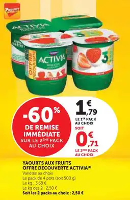 U Express Yaourts aux fruits offre decouverte activia offre