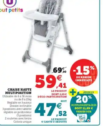 Hyper U Chaise haute multiposition offre