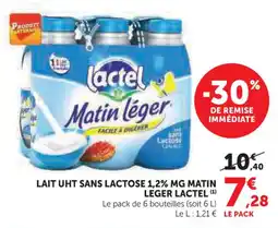 U Express Lait uht sans lactose 1,2% mg matin leger lactel offre
