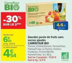 Carrefour Market Carrefour - bio gourdes purée de fruits sans sucres ajoutés offre