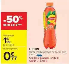 Carrefour Market Lipton - pêche, pêche pétillant ou pêche zéro offre