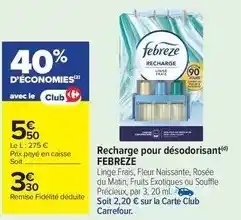 Carrefour Market Febreze - recharge pour désodorisant offre