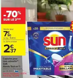 Carrefour Market Sun - capsules pour lave-vaisselle absolut tout en 1 offre