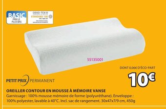 JYSK Oreiller Contour En Mousse A Mèmoire Vanse offre