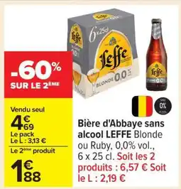 Carrefour Bière d'Abbaye sans alcool LEFFE Blonde ou Ruby offre