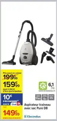 Carrefour Aspirateur traineau avec sac Pure D8 offre