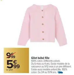 Carrefour Gilet bébé fille offre