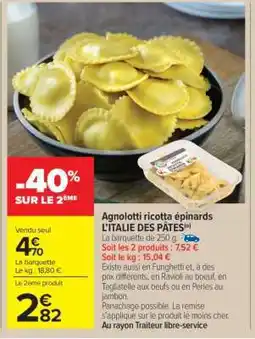 Carrefour Market Agnolotti ricotta épinards offre