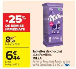 Carrefour Market Tablettes de chocolat Lot Familial MILKA offre