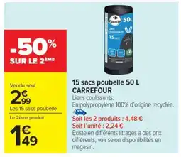 Carrefour Market 15 sacs poubelle 50 L CARREFOUR offre